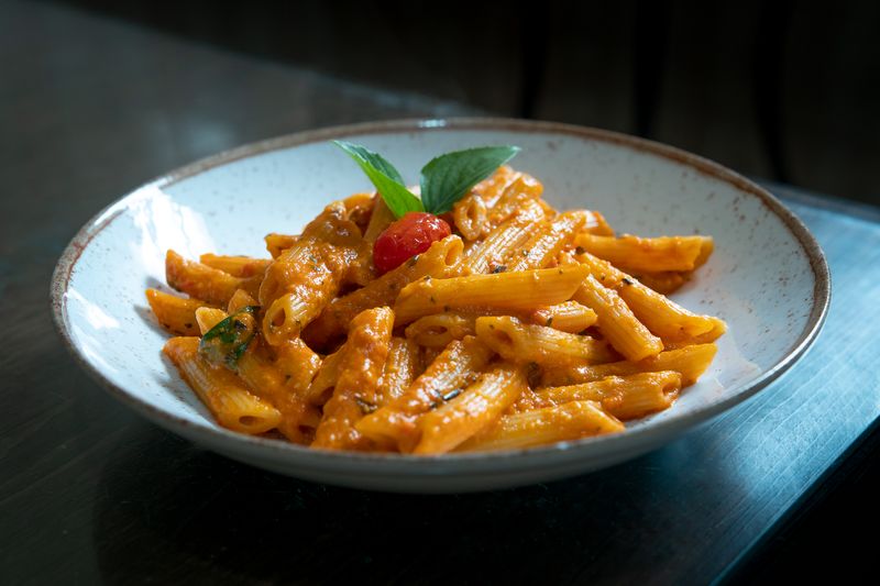 Rigatoni pasta with Italian tomato sauce